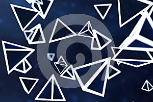 3d rendering, glowing triangle cube with dark background