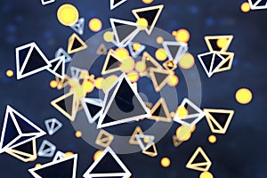 3d rendering, glowing triangle cube with dark background