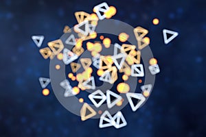 3d rendering, glowing triangle cube with dark background
