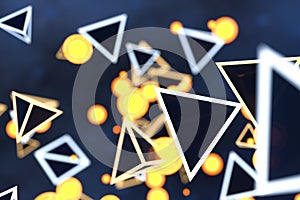 3d rendering, glowing triangle cube with dark background