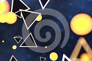 3d rendering, glowing triangle cube with dark background