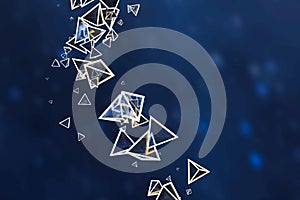 3d rendering, glowing triangle cube with dark background