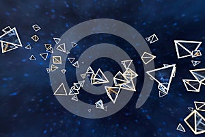 3d rendering, glowing triangle cube with dark background