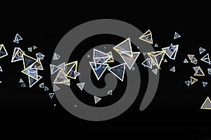 3d rendering, glowing triangle cube with dark background