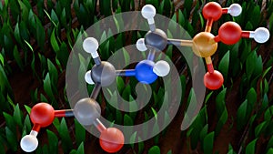 3D rendering of glyphosate-based herbicides and green grass