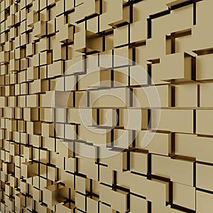 3d rendering of gold cubic random level background. photo