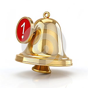 3D gold notification bell icon button and bell message notification isolated on white background photo