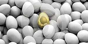 3d rendering golden egg on white eggs background
