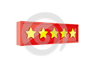 3d rendering golden five stars in red frame