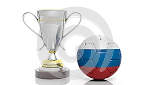 3d rendering of a Golden Silver trophy and soccer ball