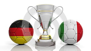 3d rendering of a Golden Silver trophy and soccer ball