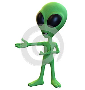 Green Cartoon Alien Presenting to the Left photo