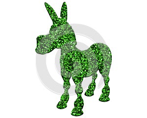 3D rendering of a green glitter donkey isolated on white background