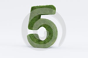 3d rendering of  green grass number 5 isolated on white background - concept of early education