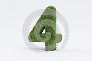 3d rendering of green grass number 4 isolated on white background - concept of early education