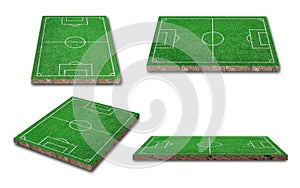 3D Rendering. Green lawn or grass soccer field collection isolated on white