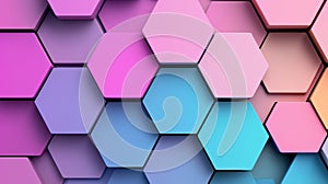 A 3D rendering of a grid of hexagons in various pastel colors.
