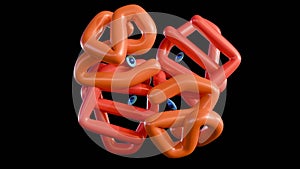 Hemoglobin structure composed of four subunits containing a heme group