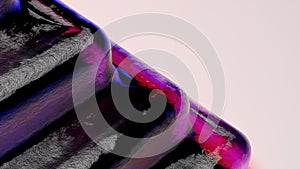 3D rendering. 3D high quality render. An abstract artistic background with a black shape made of glass. Stairs with a black astic