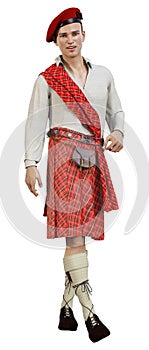 3D Rendering Highlander on White