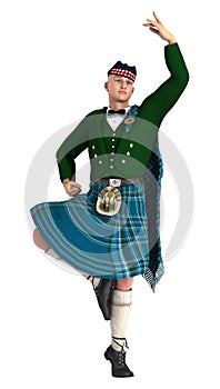 3D Rendering Highlander on White