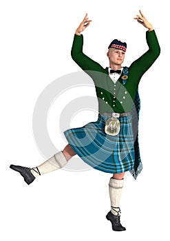 3D Rendering Highlander on White