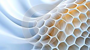 A 3D rendering of a honeycomb structure with a gradient color scheme.
