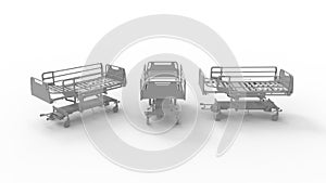 3D rendering of a hospital bed isolated in empty space background.
