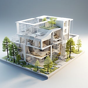 Ai, AI Generated 3D Rendering of house, architecture draft of luxury building photo
