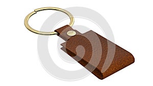 3d rendering of House key in an old leather keychain brown color photo