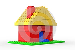 Trojrozměrný obraz vytvořený pomocí počítačového modelu z dům vyrobený plastický hračka bloky 