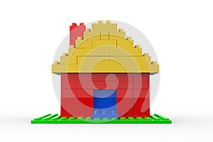 Trojrozměrný obraz vytvořený pomocí počítačového modelu z dům vyrobený plastický hračka bloky 