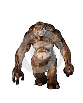 3D rendering of a huge fantasy troll lumbering towards the viewer isolated on white