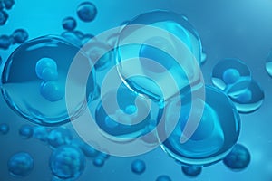 3D Rendering human or animal cells on blue background. Concept Early stage embryo Medicine scientific concept, Stem cell