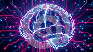 3d rendering of artificial intelligence concept with human brain and circuit board