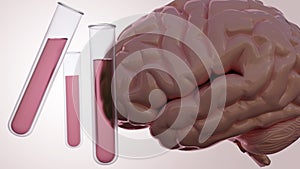 3d rendering of a human brain and test tube