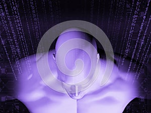 3D rendering of Human head with binary code