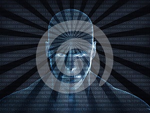 3D rendering of Human head with binary code