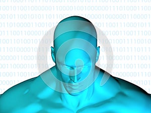 3D rendering of Human head with binary code