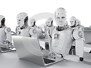 Robots work on laptop photo