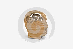 3D rendering illustration of gear in head, thinking process icon.