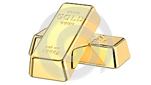 3D rendering illustration of two gold bars as a business financial banking concept. Set of of gold bullions isolated on