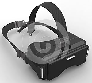 3d rendering image of black VR headset on white background with photo