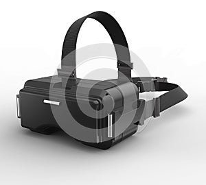 3d rendering image of black VR headset on white background with photo
