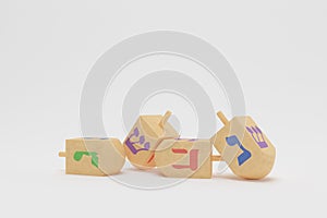 3d rendering Image of Jewish holiday Hanukkah with wooden dreidels or spinning top on a  white background