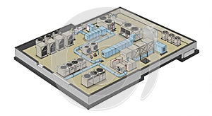 3D rendering of an industrial HVAC (Heating, Ventilation, and Air Conditioning) system