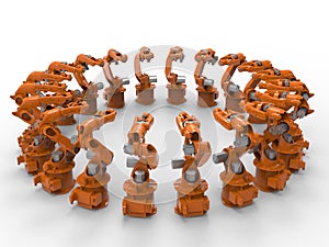 3D rendering - industrial robotic arms circular array