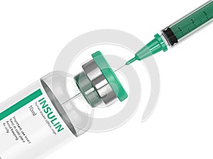 3d rendering of insulin vial with syringe photo