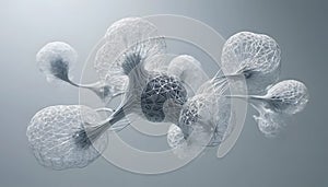 Abstract 3D Render of Interconnected White Geometric Spheres Networked Structure
