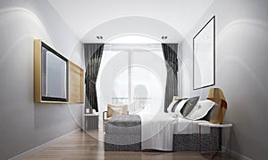 The interiors design idea of luxury small bedroom and grey wall background